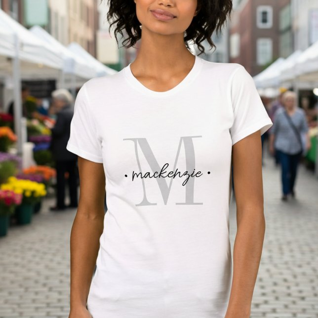 Modern Monogram Minimal Black White T-Shirt (Creator Uploaded)