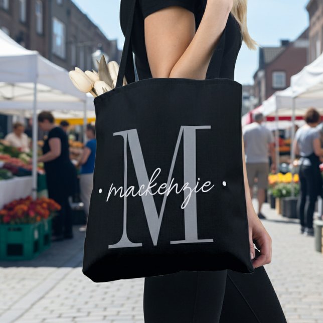 Modern Monogram Minimal Black White Tote Bag (Creator Uploaded)