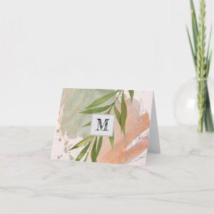 Modern Monogram Minimal Line Art Florals Note Card