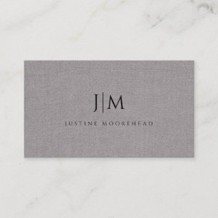 Modern Monogram Minimalist Dark Grey Linen Effect Business Card