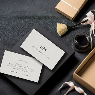 Modern Monogram Minimalist Light Grey Linen Effect Business Card