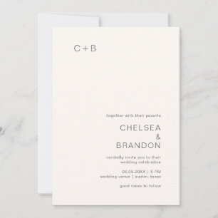 Modern Monogram Minimalist Neutral Ivory Wedding Invitation