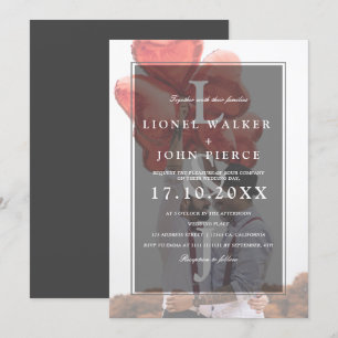 Modern monogram minimalist photo gay wedding invitation