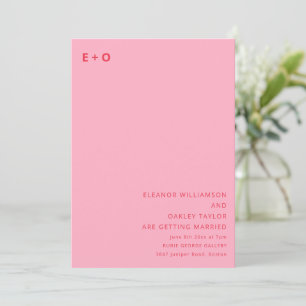 Modern Monogram Minimalist Pink Red QR Wedding Invitation