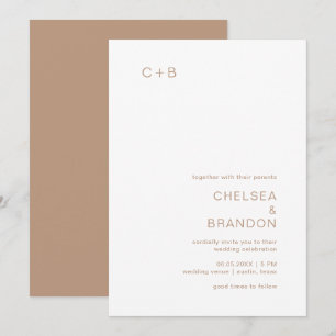 Modern Monogram Minimalist Simple Taupe Wedding Invitation