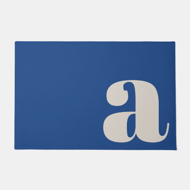 Modern Monogram Minimalist Vibrant Blue Entryway Doormat (Front)