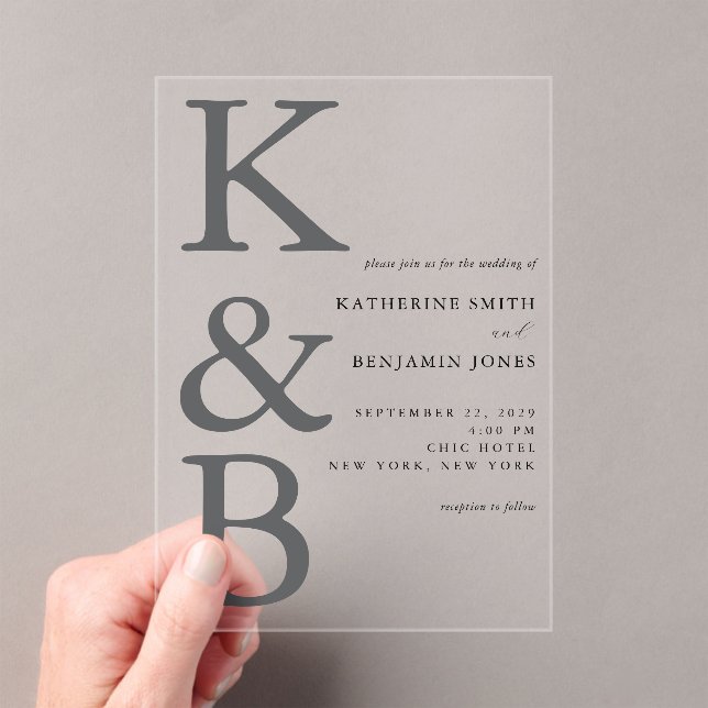 Modern Monogram Minimalist Wedding Acrylic Invitations (Insitu (Handheld))