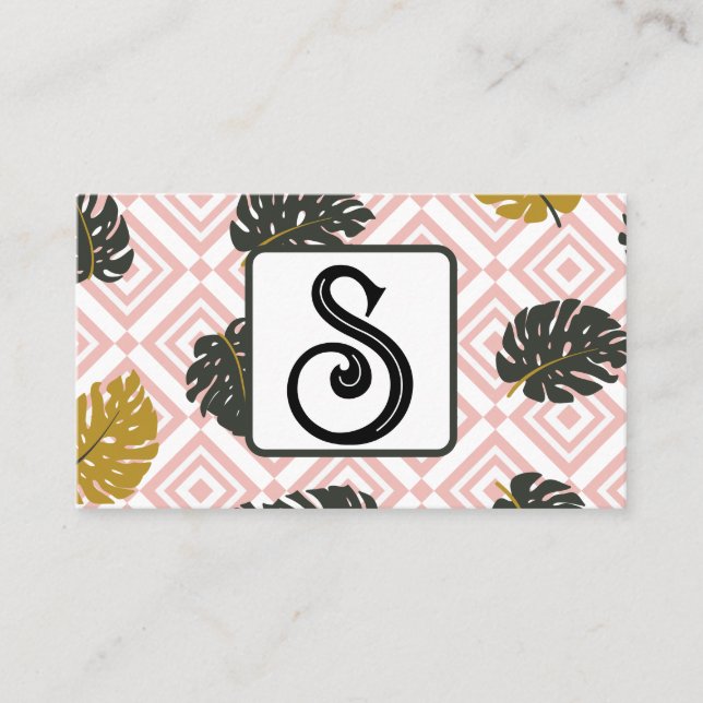 Modern Monogram Monstera Leaf Business Card (Front)