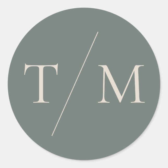 Modern Monogram Moss Green Wedding Seal Sticker (Front)