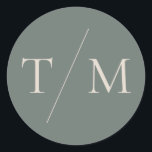 Modern Monogram Moss Green Wedding Seal Sticker<br><div class="desc">Simple monogram round sticker with minimal text and contemporary design, featuring a moss green background and text in warm cream sand. Use this sticker as envelope seal or to seal your wedding favour bags. These round stickers are part of my Mix and Match Wedding Stationery Collection, featuring all matching background...</div>