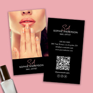 Modern Monogram Nail Artist Black Business Card