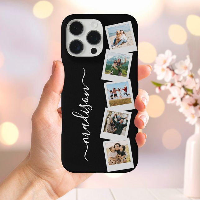 Modern Monogram Name 5 Photo Collage Case-Mate iPhone Case (Creator Uploaded)