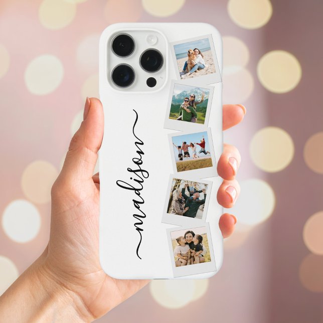 Modern Monogram Name 5 Photo Collage Case-Mate iPhone Case (Creator Uploaded)