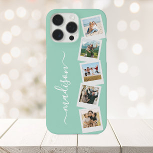 Modern Monogram Name 5 Photo Collage iPhone 16 Pro Max Case