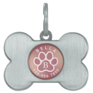 Modern Monogram Name and Phone   Foil Bronze Hues Pet ID Tag