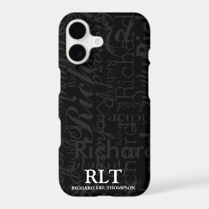 Modern Monogram Name Black Elegant