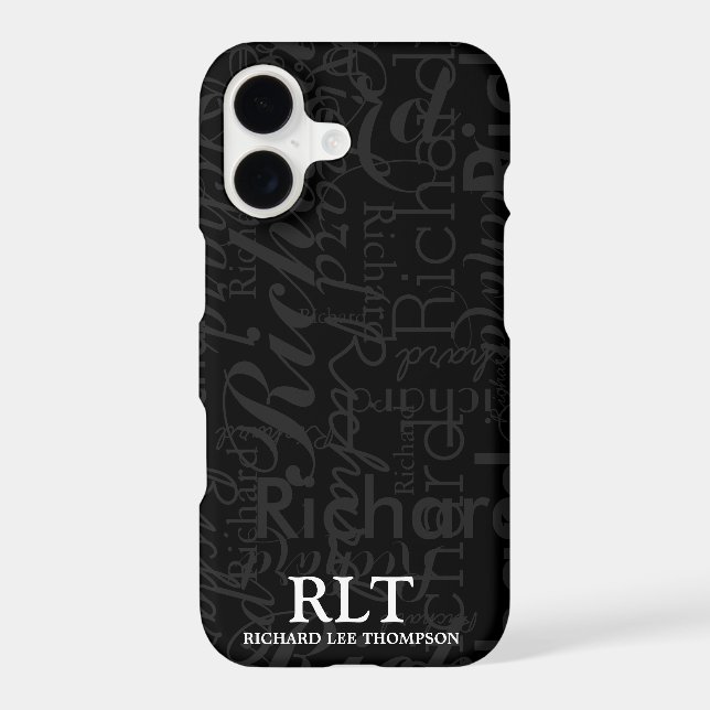 Modern Monogram Name Black Elegant  (Back)