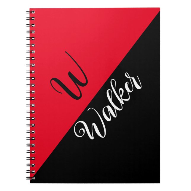 Modern Monogram Name - Black Red Spiral Notebook (Front)