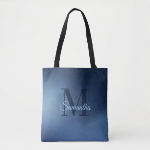 Modern Monogram Name Blue Ombre Tote Bag