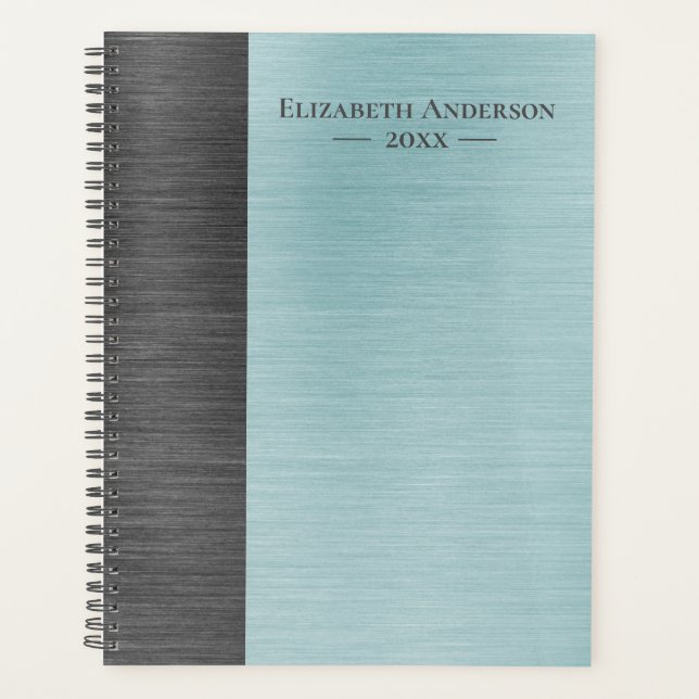 Modern Monogram Name Brushed Metal Daily Planner (Front)