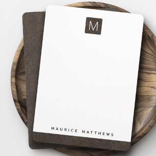 Modern monogram name dark brown leather look card