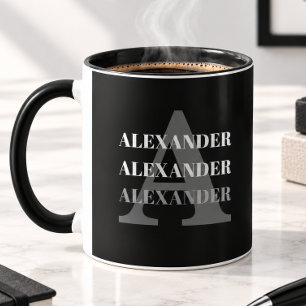Modern Monogram Name Grey Black Mug