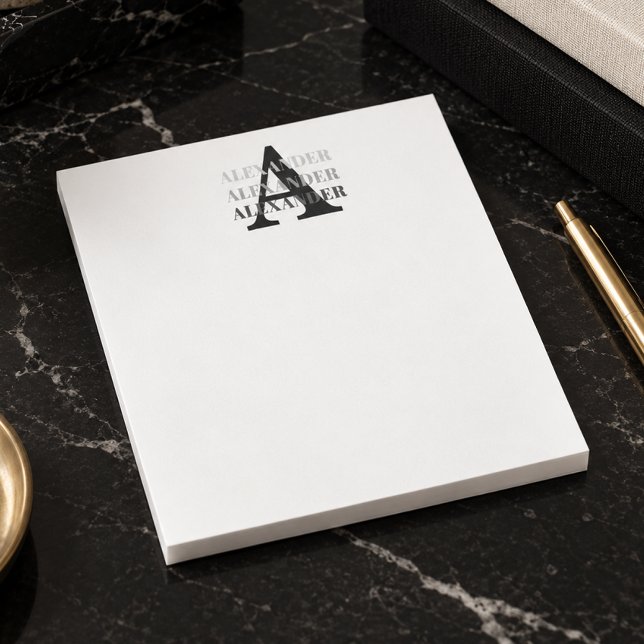 Modern Monogram Name Grey Notepad (Creator Uploaded)