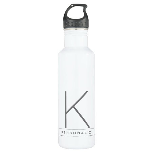 Modern Monogram Name Grey White Simple Stripe 710 Ml Water Bottle (Front)