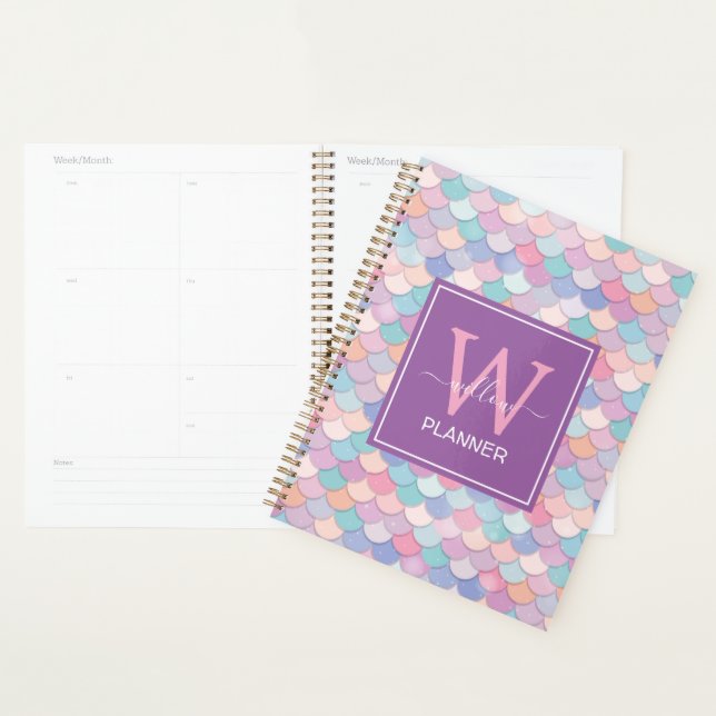 Modern Monogram Name Initial Mermaid Purple Planner (Display)