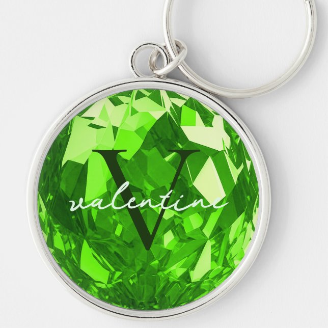 Modern Monogram Name Initials Peridot Premium Key Ring (Front)