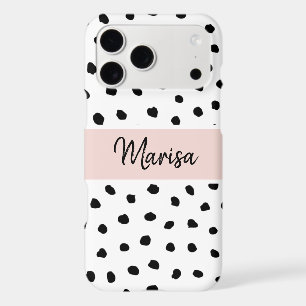 Modern Monogram Name Pastel Pink & Black Dots