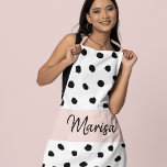 Modern Monogram Name | Pastel Pink & Black Dots Apron<br><div class="desc">Modern Monogram Name | Pastel Pink & Black Dots</div>