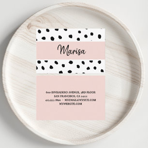 Modern Monogram Name Pastel Pink & Black Dots Business Card