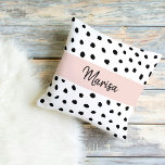 Modern Monogram Name | Pastel Pink & Black Dots Cushion<br><div class="desc">Modern Monogram Name | Pastel Pink & Black Dots</div>