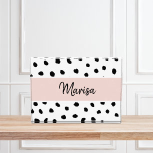 Modern Monogram Name   Pastel Pink & Black Dots Photo Block