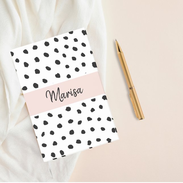 Modern Monogram Name | Pastel Pink & Black Dots Post-it Notes (Creator Uploaded)