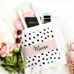 Modern Monogram Name | Pastel Pink & Black Dots Tote Bag<br><div class="desc">Modern Monogram Name | Pastel Pink & Black Dots</div>