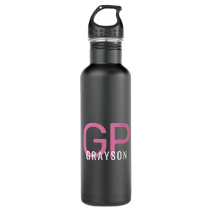 Modern Monogram Name Pink Black Personalised  710 Ml Water Bottle