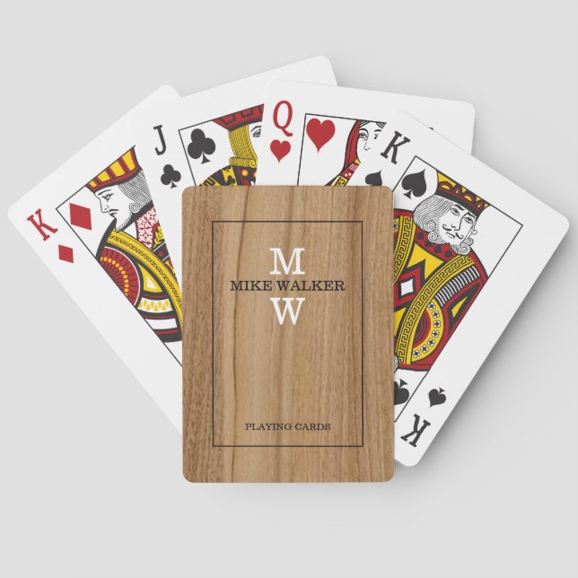 Modern Monogram Name Rustic Wood Simple Playing Cards (Back)