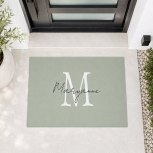 Modern Monogram Name Sage Green Doormat