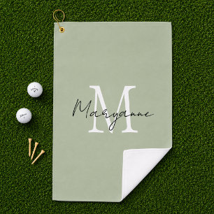 Modern Monogram Name Sage Green Golf Towel