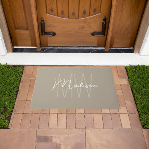 Modern Monogram Name Script Beige Doormat