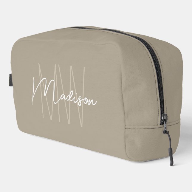 Modern Monogram Name Script Beige Dopp Kit (Right Corner)