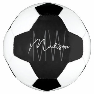 Modern Monogram Name Script Black White Football