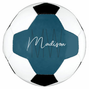 Modern Monogram Name Script Blue Football
