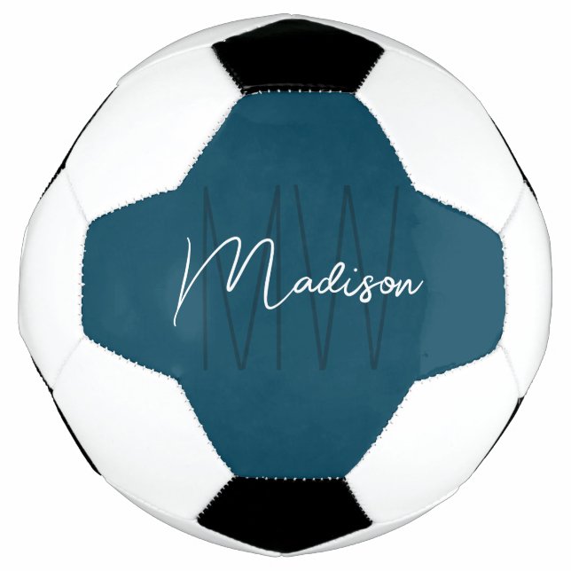 Modern Monogram Name Script Blue Football (Front)