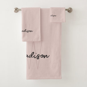 Modern Monogram Name Script Blush Pink Bath Towel Set