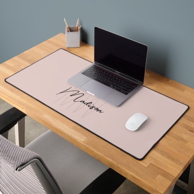 Modern Monogram Name Script Blush Pink Desk Mat (Office 2)