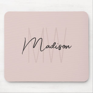 Modern Monogram Name Script Blush Pink Mouse Mat