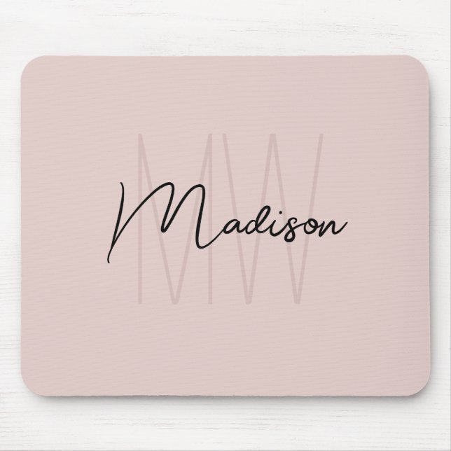 Modern Monogram Name Script Blush Pink Mouse Mat (Front)